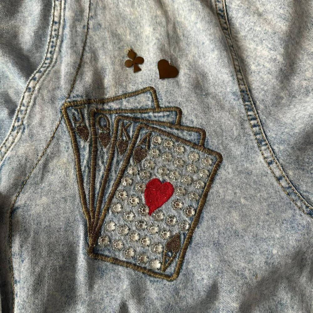 Vintage Denim Button Front Top With Playing Card Embroidery & Dice Button Detail - Picture 11 of 13